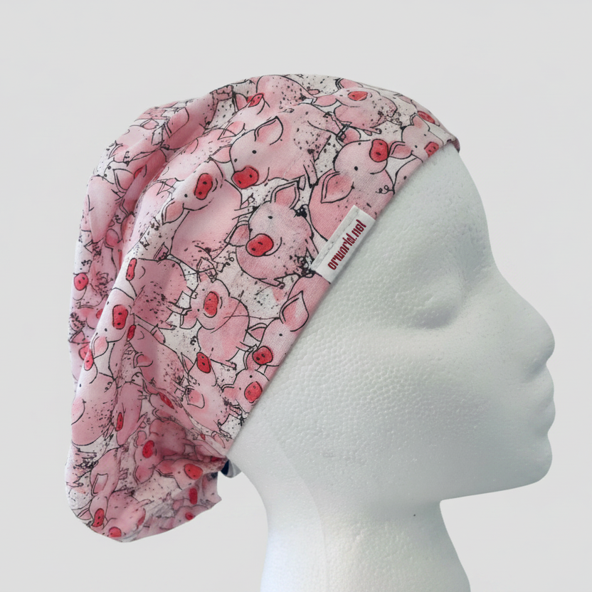 Euro Scrub Cap Pig Farm Animal Surgical Hat | Adjustable OR Cap for Nurses & Surgeons | Satin Lining Option