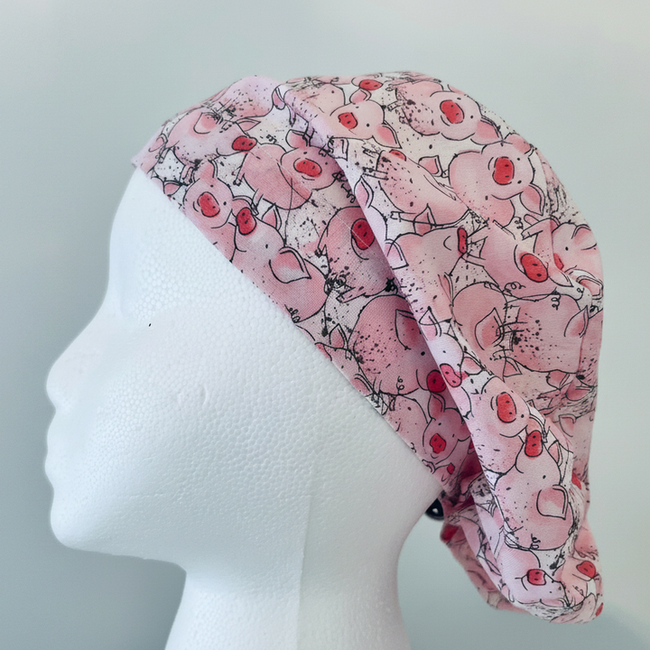 Euro Scrub Cap Pig Farm Animal Surgical Hat | Adjustable OR Cap for Nurses &amp; Surgeons | Satin Lining Option