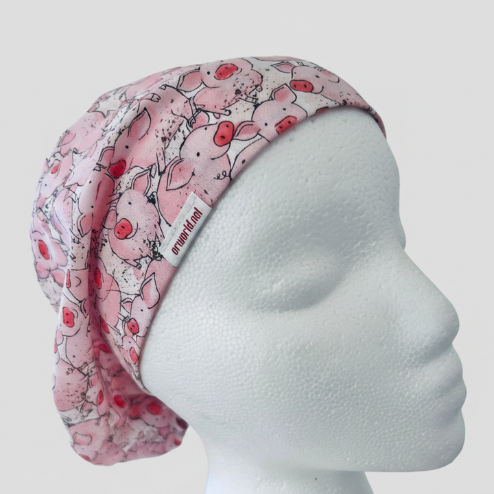 Euro Scrub Cap Pig Farm Animal Surgical Hat | Adjustable OR Cap for Nurses &amp; Surgeons | Satin Lining Option
