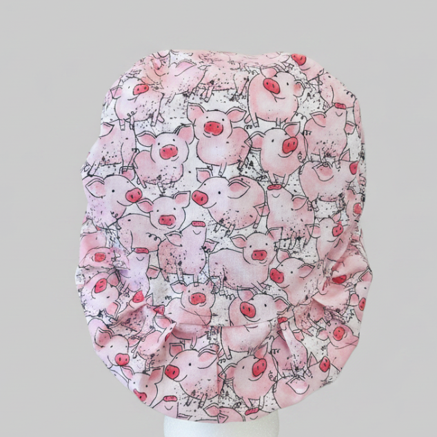 Euro Scrub Cap Pig Farm Animal Surgical Hat | Adjustable OR Cap for Nurses &amp; Surgeons | Satin Lining Option