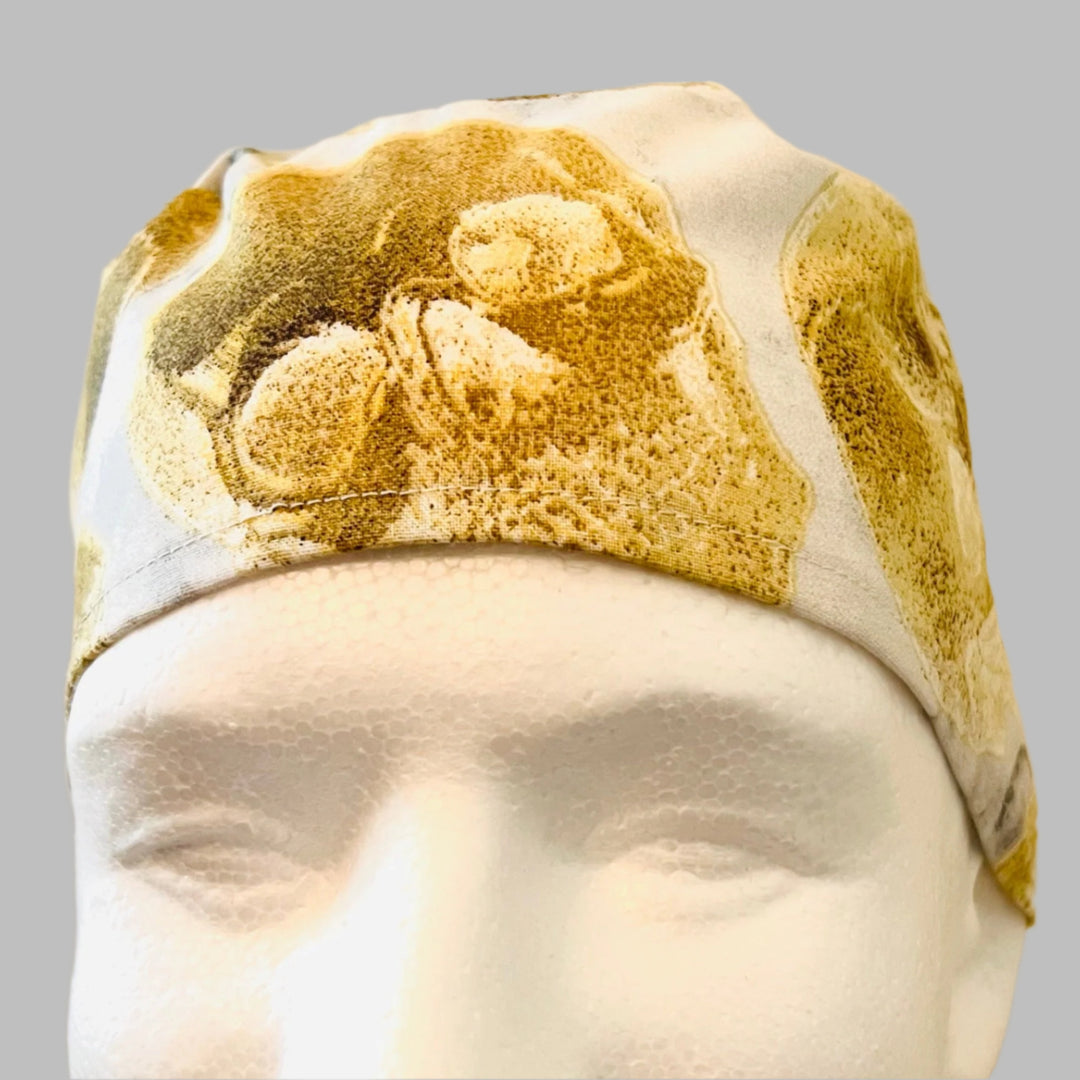 Fossil Skull Men’s Scrub Cap – Neutral Bone Surgical Hat – Earth Tone OR Cap – Tie Back Scrub Cap
