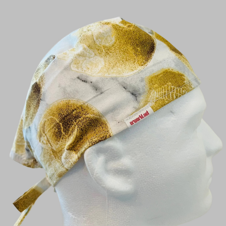 Fossil Skull Men’s Scrub Cap – Neutral Bone Surgical Hat – Earth Tone OR Cap – Tie Back Scrub Cap
