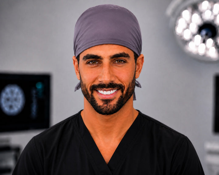 Solid grey scrub cap, handmade men&