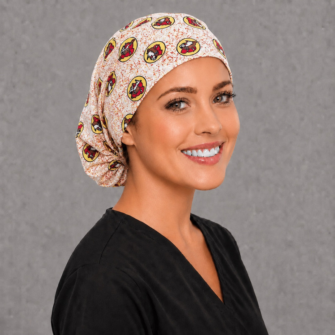 Texas beaver Euro surgical cap, left angled view — elastic adjustable back with full head coverage