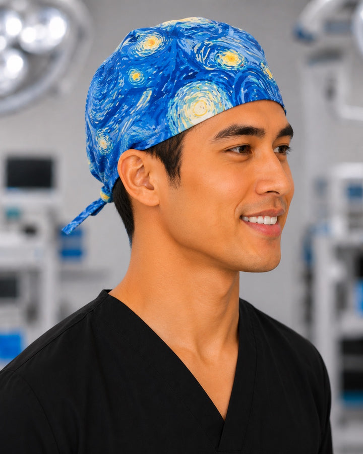 Side profile of blue Van Gogh Starry Night men&