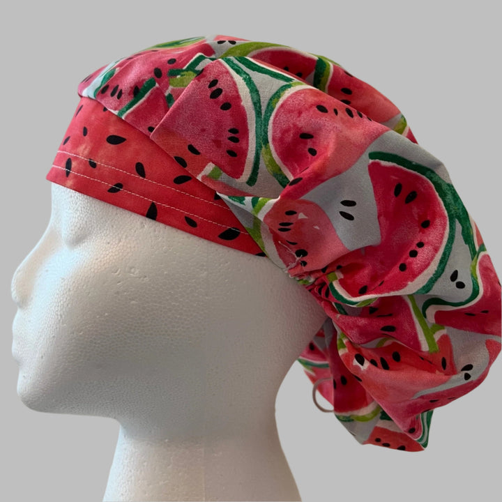 Bouffant Scrub Cap Watermelon Print for Women – Adjustable elastic for long hair -Surgical Hat for Surgeons &amp; Nurses