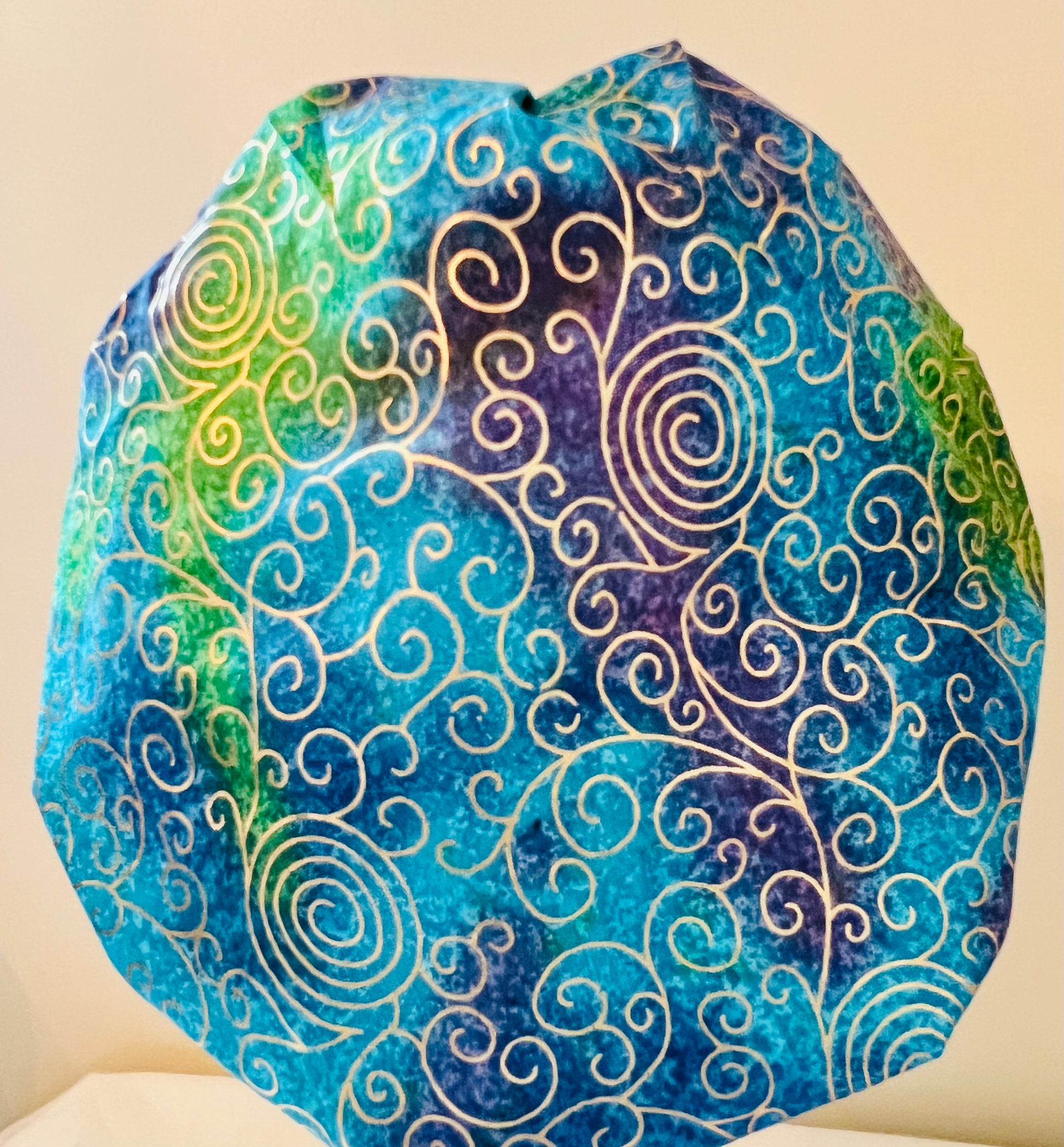 batik blue with metallic swirls bouffant style surgical hat