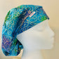 batik blue with metallic swirls bouffant style surgical hat