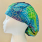 batik blue with metallic swirls bouffant style surgical hat