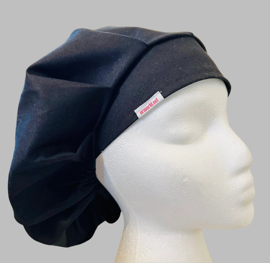 Black Bouffant Scrub Cap | Adjustable Nurse Scrub Cap & Surgical Hat
