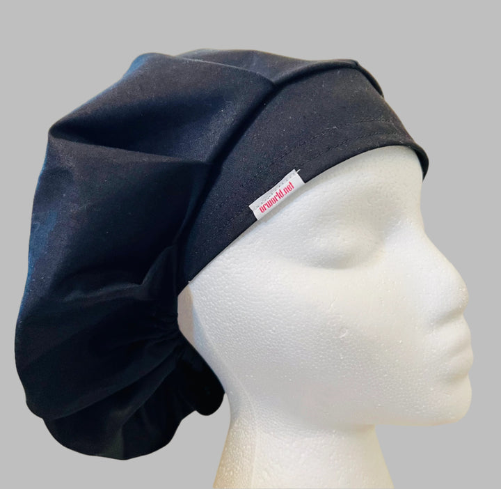 Black Bouffant Scrub Cap | Adjustable Nurse Scrub Cap &amp; Surgical Hat