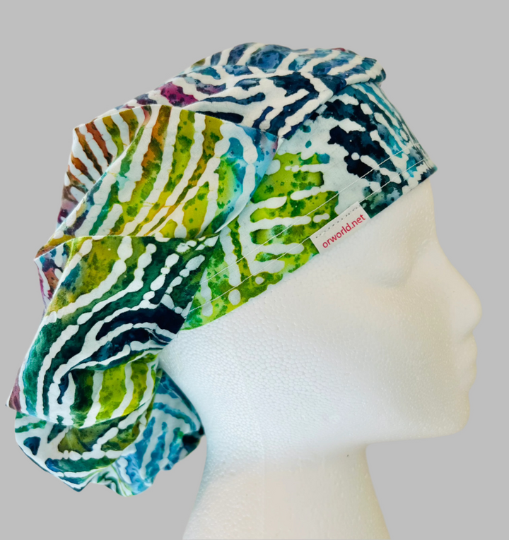 Bouffant Scrub Cap Rainbow Zebra Print | Handmade Surgical Hat for Nurses, Surgeons &amp; Healthcare Professionals | Adjustable Unisex OR Cap | Satin Lining Option