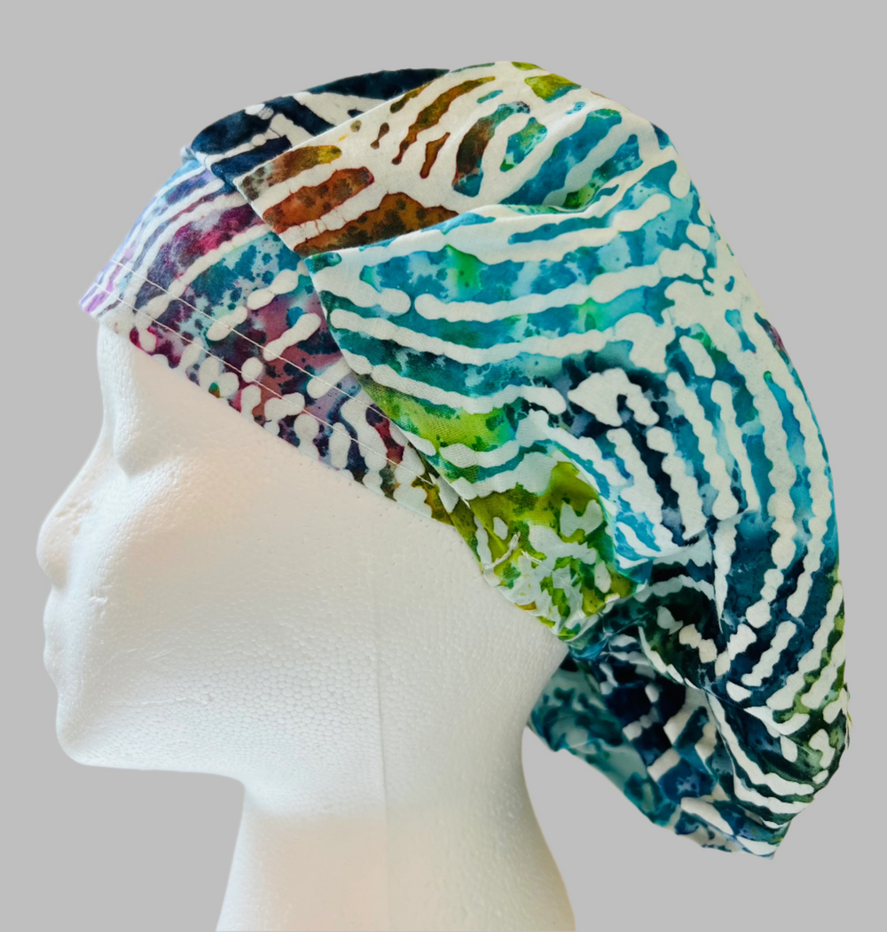 Bouffant Scrub Cap Rainbow Zebra Print | Handmade Surgical Hat for Nurses, Surgeons & Healthcare Professionals | Adjustable Unisex OR Cap | Satin Lining Option