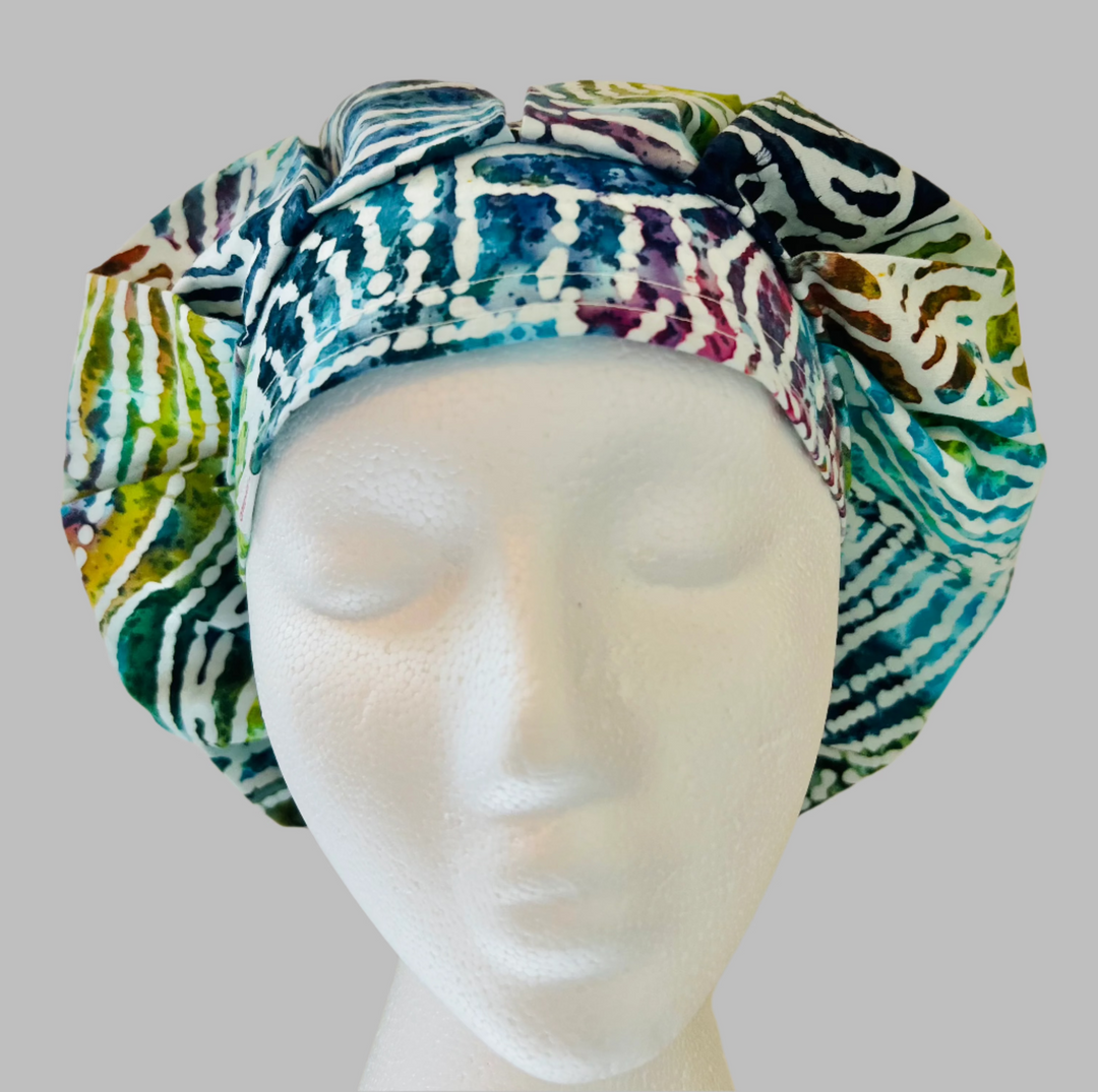 Bouffant Scrub Cap Rainbow Zebra Print | Handmade Surgical Hat for Nurses, Surgeons &amp; Healthcare Professionals | Adjustable Unisex OR Cap | Satin Lining Option
