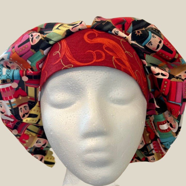 Scrub Cap Bouffant Christmas Nutcracker Holiday Surgical Cap | Festive Nurse Gift | Winter Medical Hat | front view