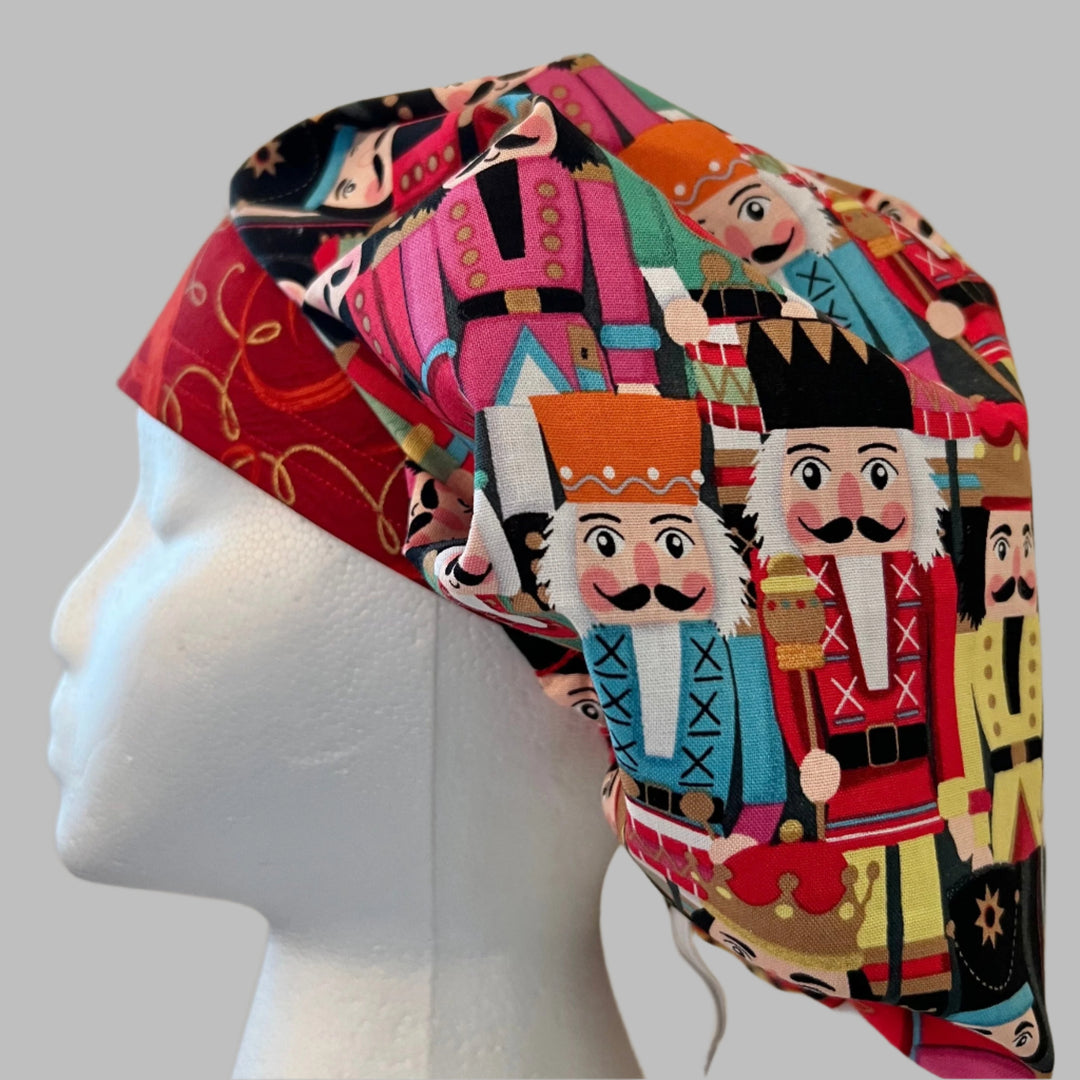 Scrub Cap Bouffant Christmas Nutcracker Holiday Surgical Cap | Festive Nurse Gift | Winter Medical Hat | left side view