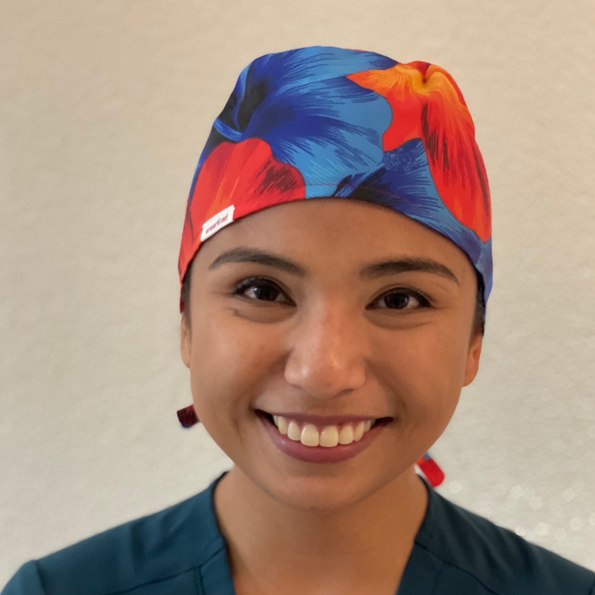 Scrub Cap - Hawaiian Orange & Blue Hibiscus