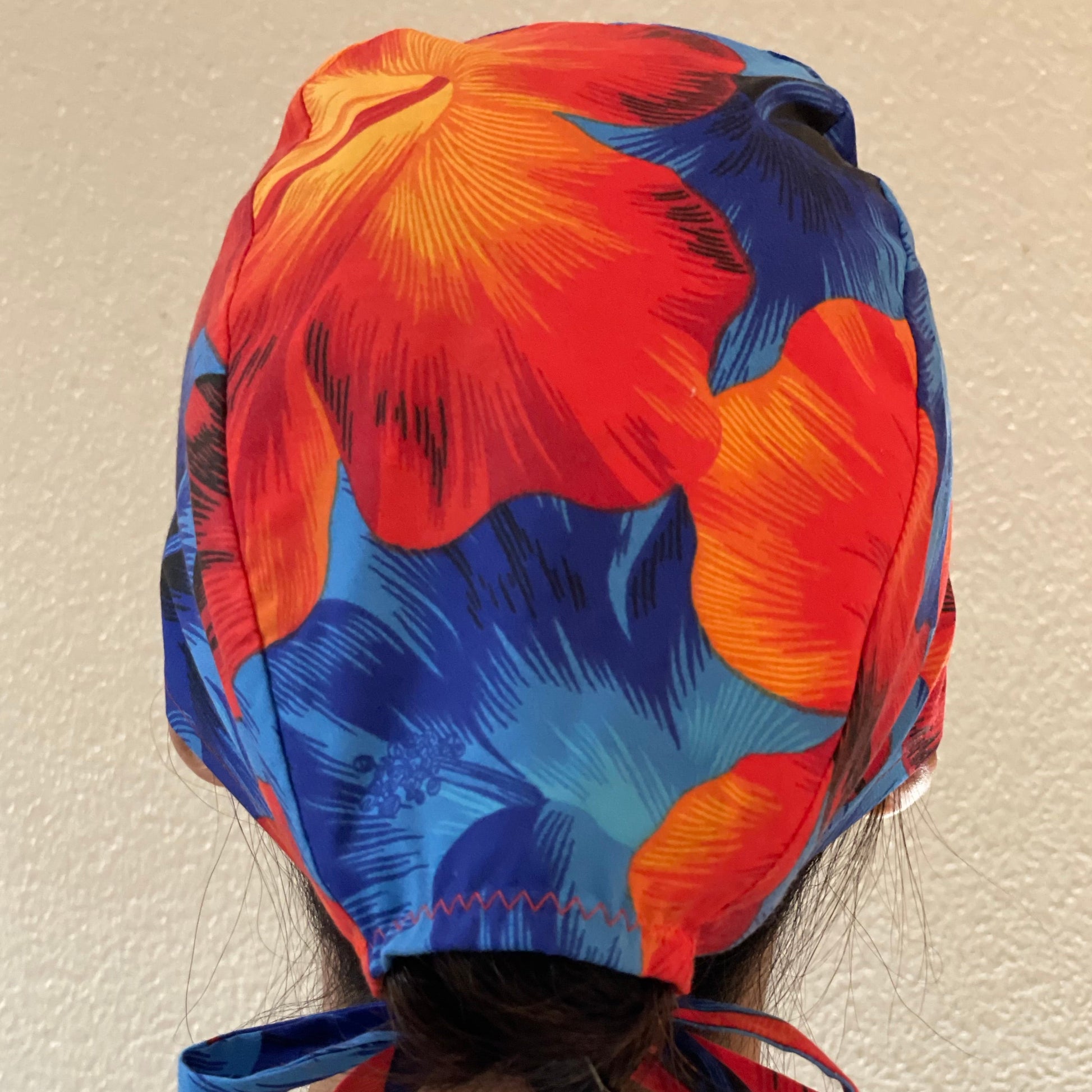 Scrub Cap - Hawaiian Orange & Blue Hibiscus