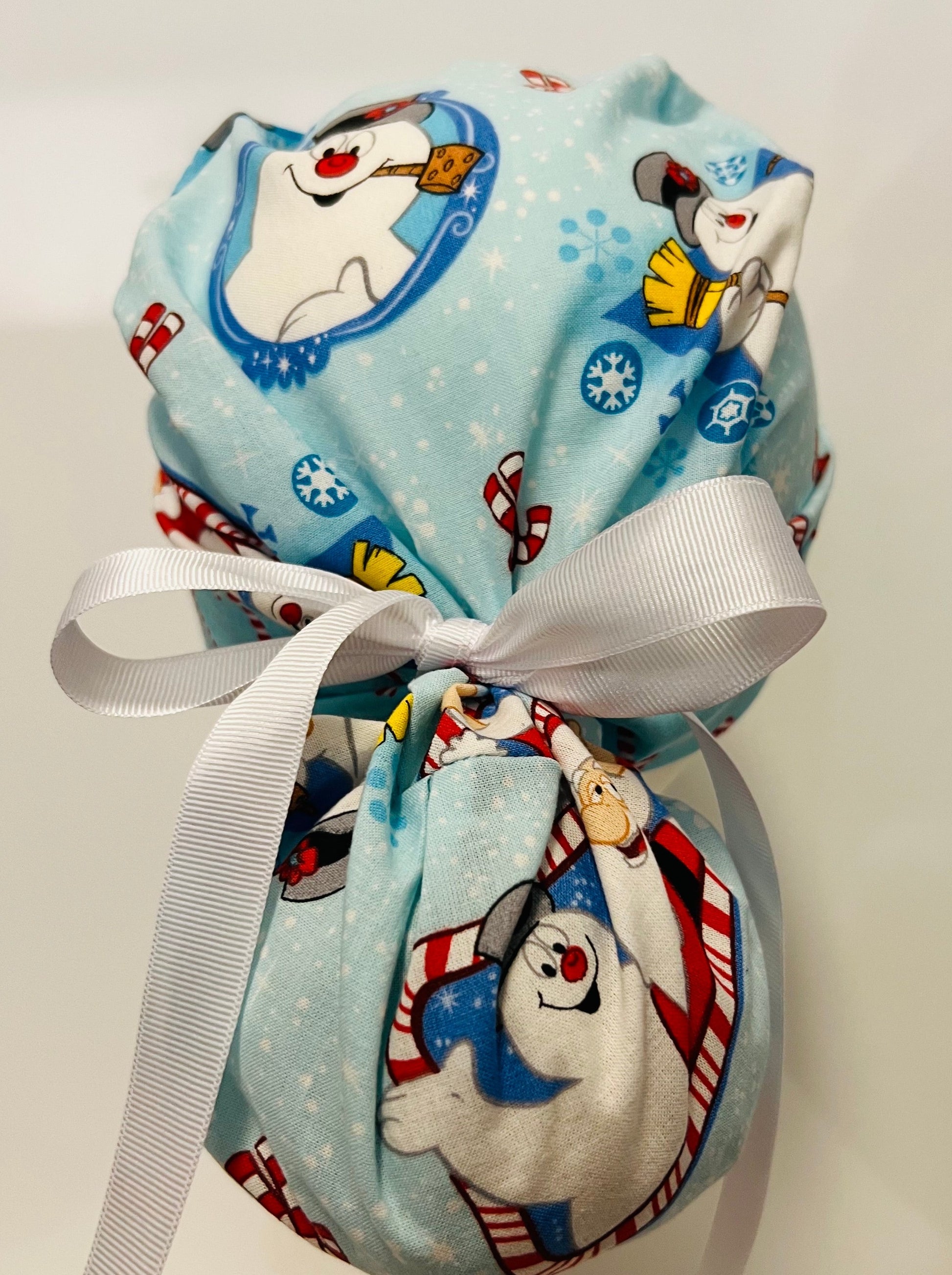 Ponytail Style hat-Frosty the Snowman with white ribbon ties Success Active