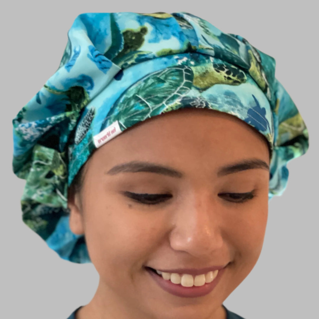 Sea Turtle Bouffant Scrub Cap – Ocean Marine Life Surgical Cap – Tropical Underwater Nurse Hat – Coastal Medical Cap