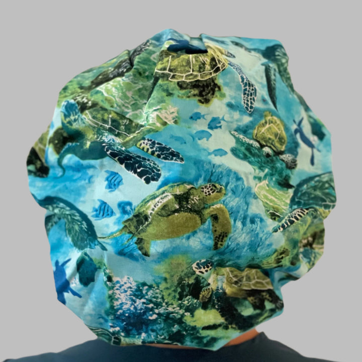 Sea Turtle Bouffant Scrub Cap – Ocean Marine Life Surgical Cap – Tropical Underwater Nurse Hat – Coastal Medical Cap