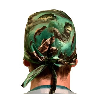 Scrub Cap Trout Fishing Print | Handmade Surgical Hat for Nurses, Surgeons &amp; Healthcare Professionals | Adjustable Unisex OR Cap | Fisherman Gift | Satin Lining Option