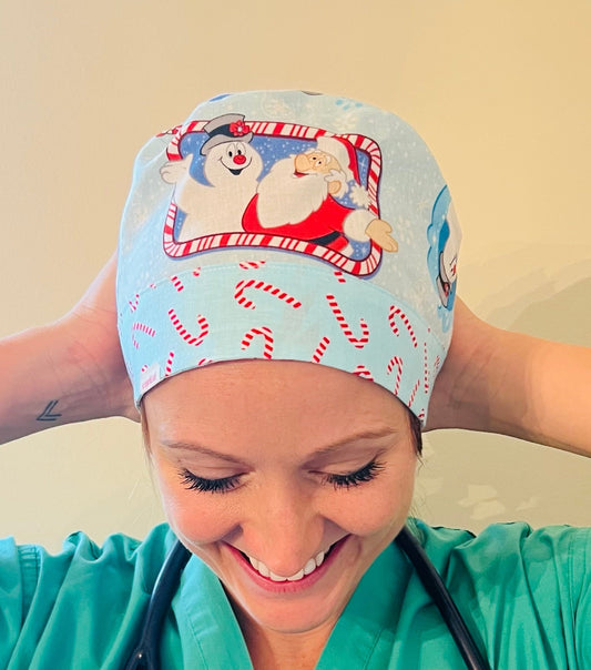 Ponytail Style hat-Frosty the Snowman with white ribbon ties Success Active