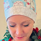 Ponytail Style hat-Penguins-Igloos with red polka dot ribbon ties