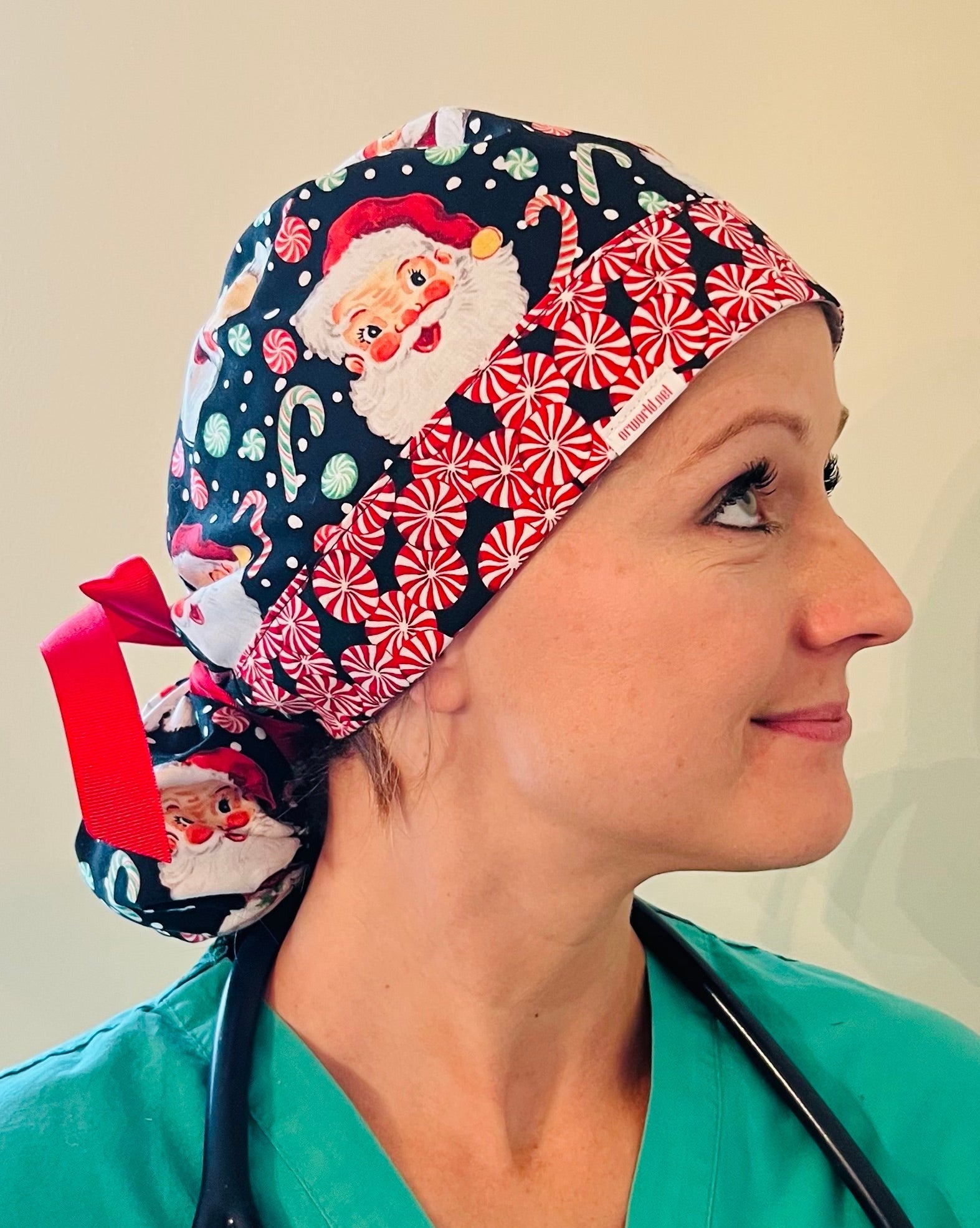 Ponytail Style-Christmas Santa with red ribbon ties