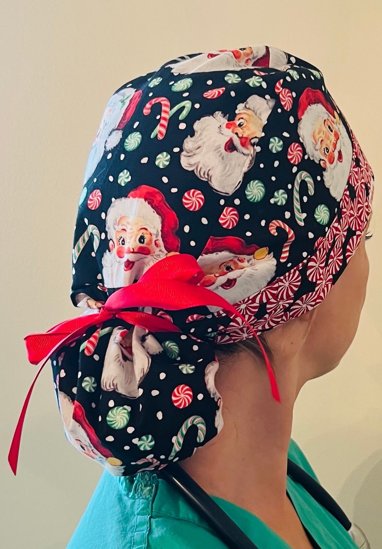 Ponytail Style-Christmas Santa with red ribbon ties