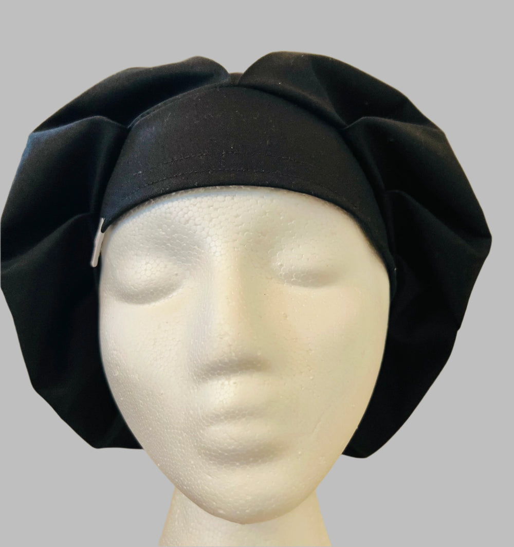 Black Bouffant Scrub Cap | Adjustable Nurse Scrub Cap & Surgical Hat