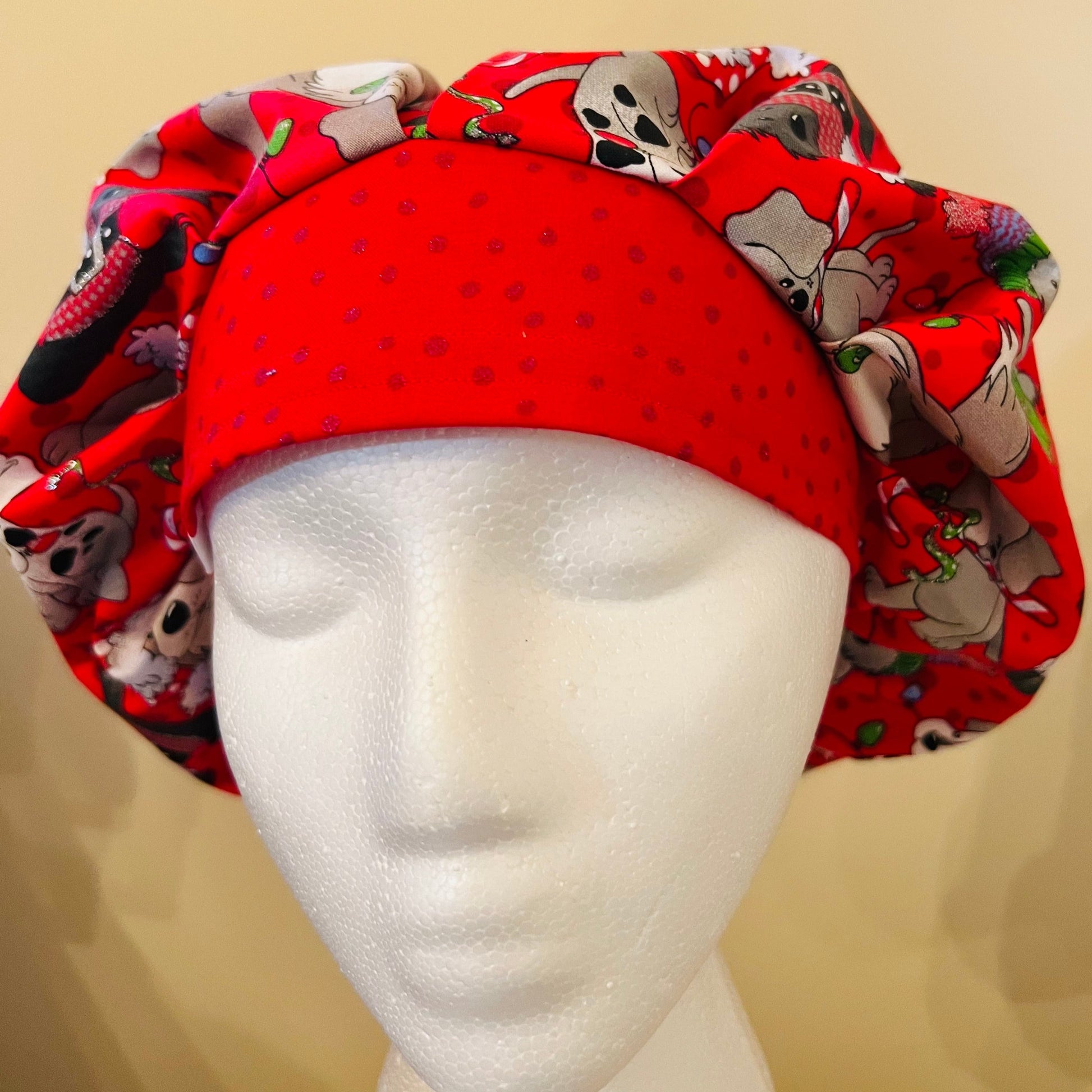 Bouffant Style hat-Christmas Dogs with Santa hats