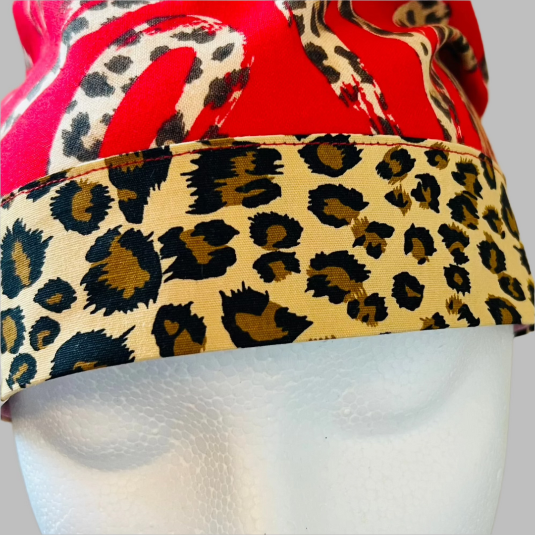 Ponytail Scrub Cap Leopard Print | Adjustable Surgical Hat for Nurses, Surgeons &amp; Healthcare Professionals | Handmade Ponytail OR Cap | Satin Lining Option