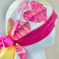 Ponytail Style hat-Valentines Day Hearts with pink ribbon