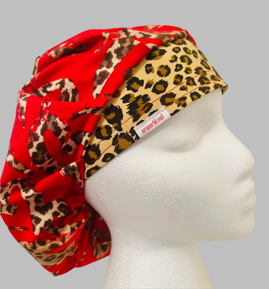 Bouffant Scrub Cap Leopard Print | Handmade Surgical Hat for Nurses, Surgeons &amp; Healthcare Professionals | Adjustable OR Cap | Satin Lining Option
