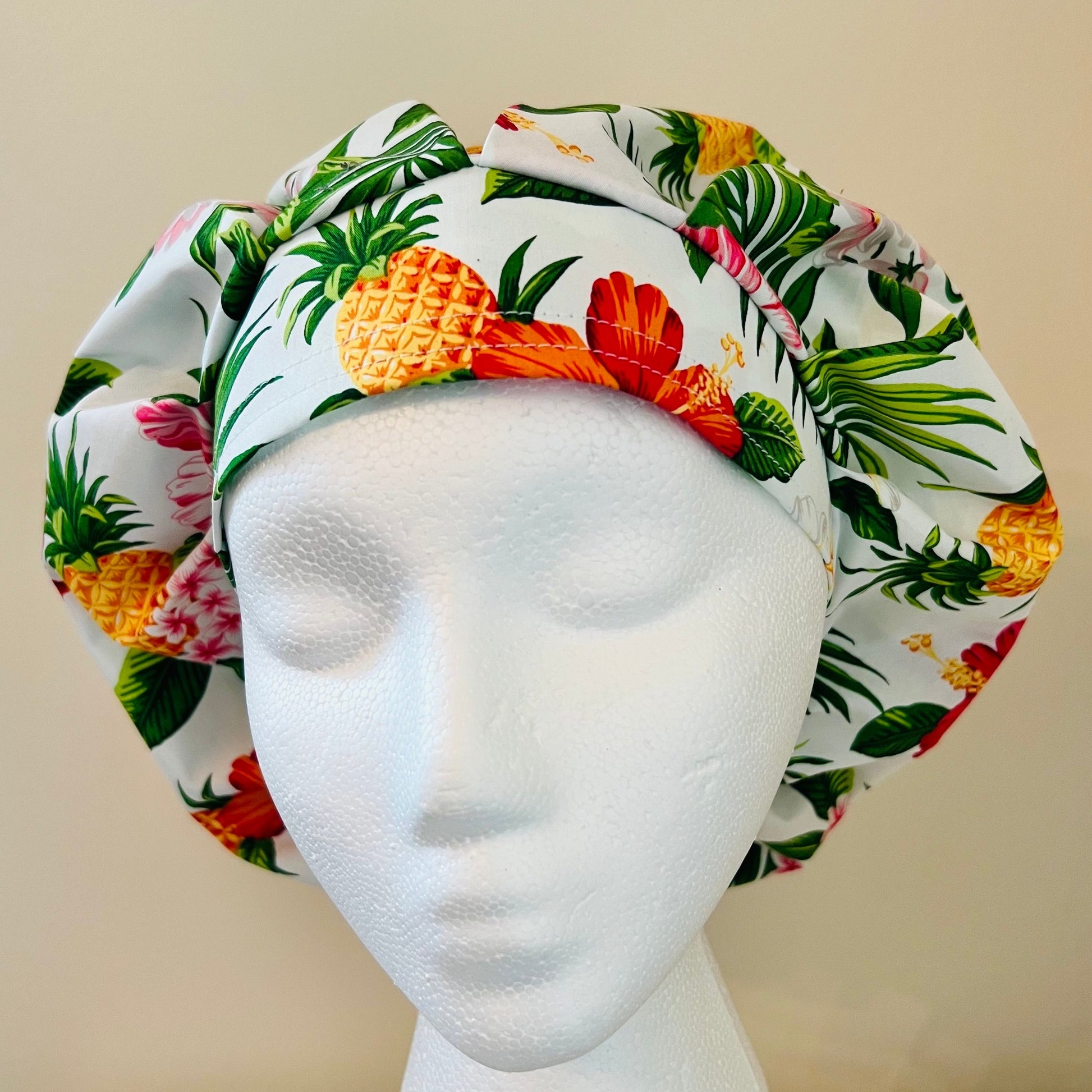 Bouffant-Hawaiian-pineapples and flowers