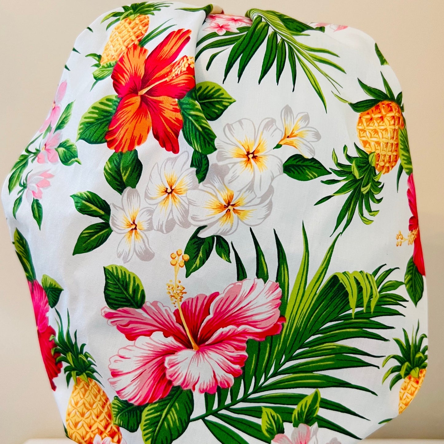 Bouffant-Hawaiian-pineapples and flowers