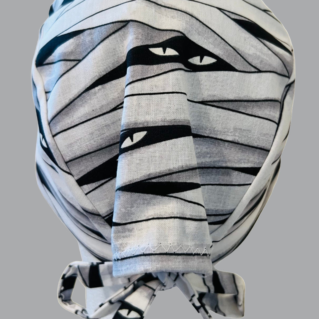 Scrub Cap Halloween Mummy | Adjustable Surgical Cap for Nurses &amp; Surgeons | Satin Lining Option | Fall Nurse Hat | back view