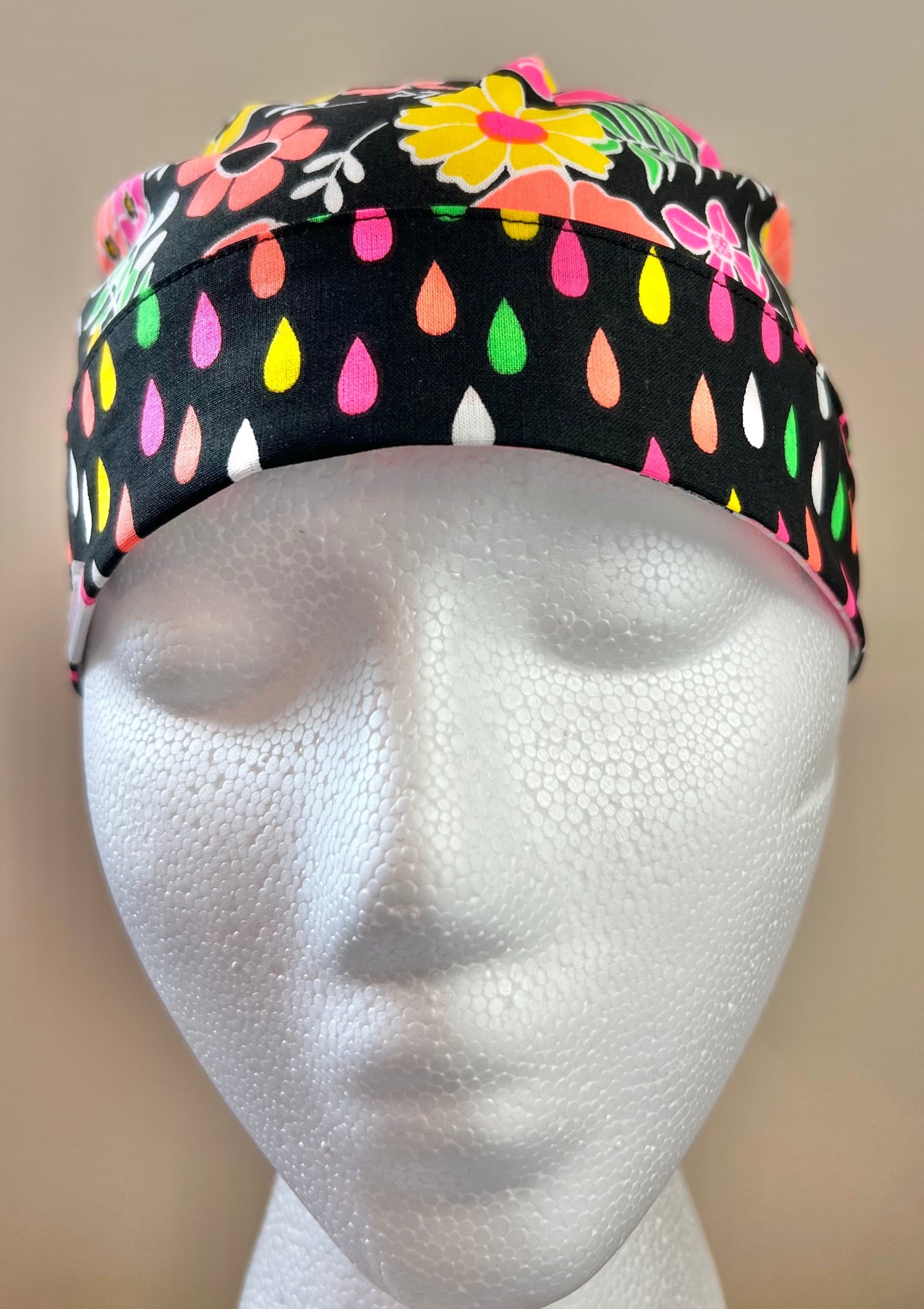 Ponytail Style Hat - Neon Flowers