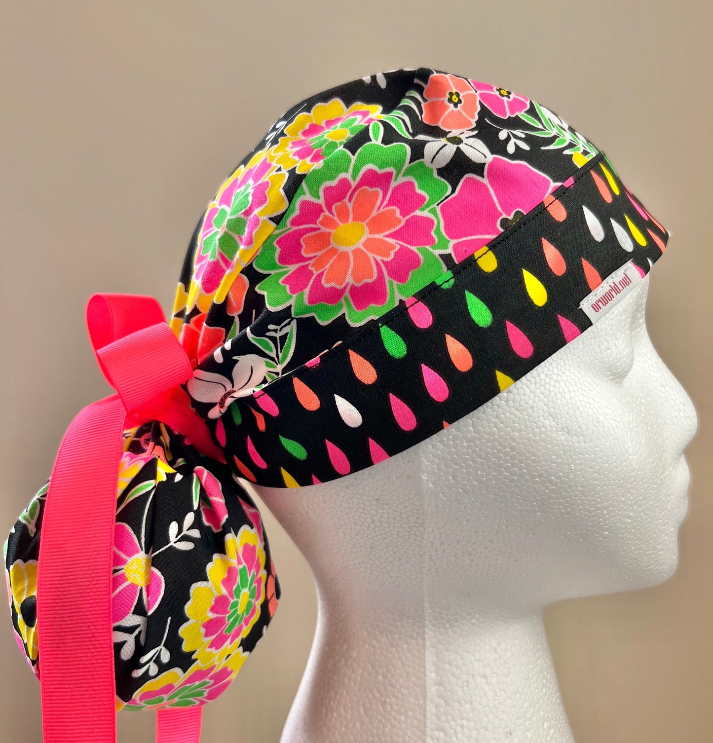Ponytail Style Hat - Neon Flowers