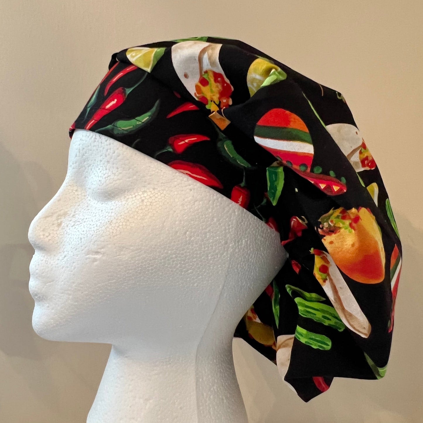 Surgical Scrub Cap-Bouffant Deluxe-Fiesta with Chili Peppers 