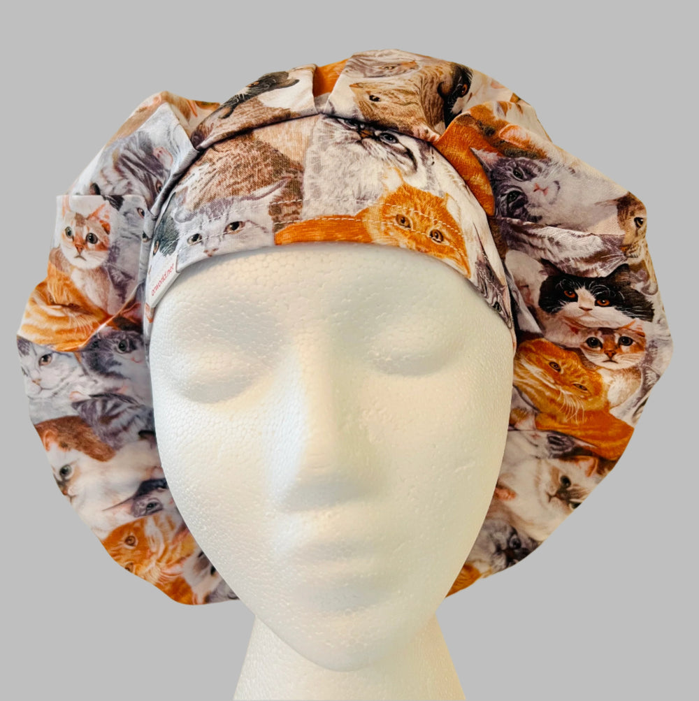 Bouffant-Cats and KittenCat print surgical bouffant hat handmade cotton OR World scrub cap