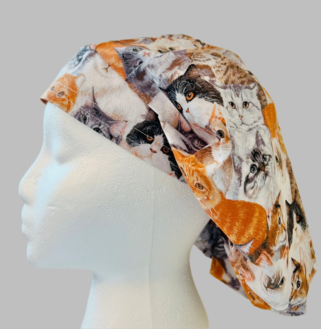 Side view cats and kittens bouffant scrub cap for healthcare workers