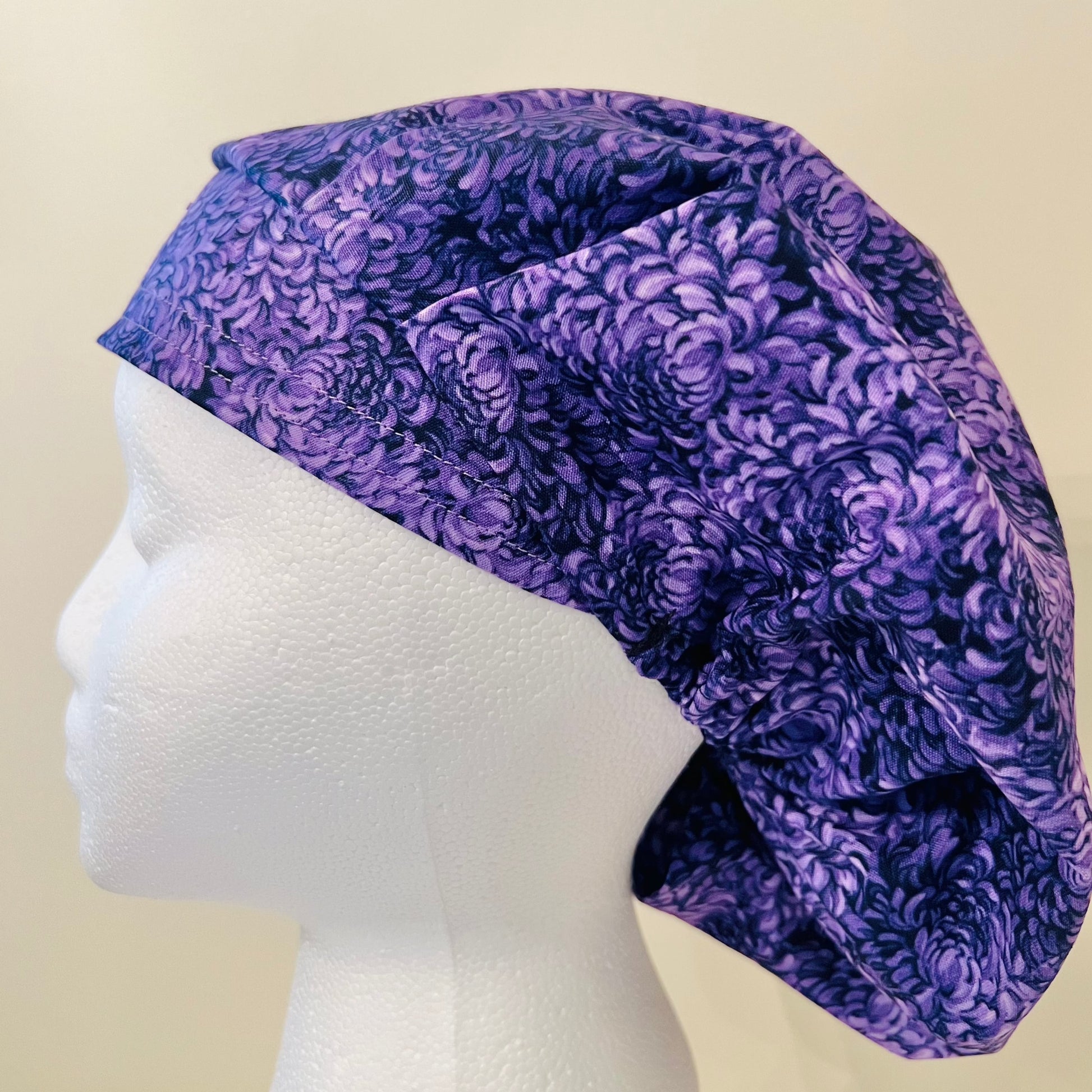 Bouffant Style Hat - Purple Flowers