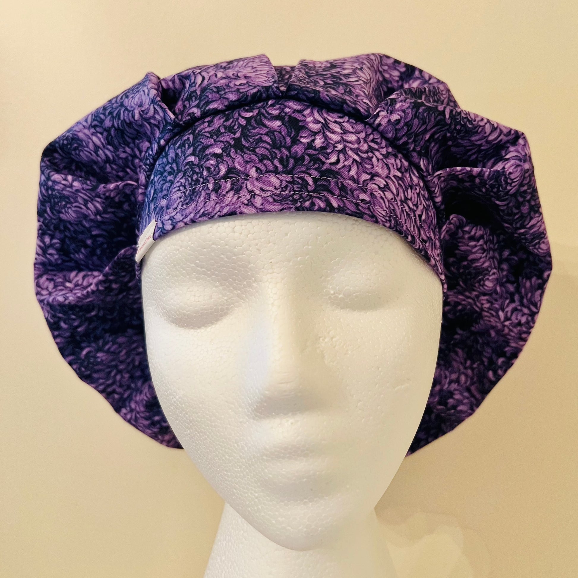 Bouffant Style Hat - Purple Flowers