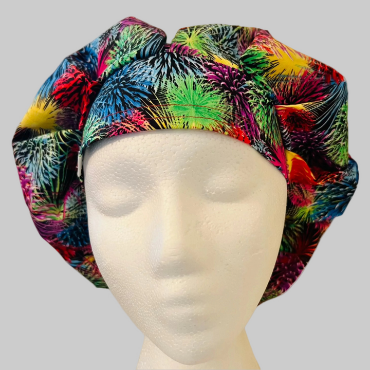 Fireworks Bouffant Scrub Cap|Colorful Celebration Surgical Hat for Nurses &amp; Medical Professionals