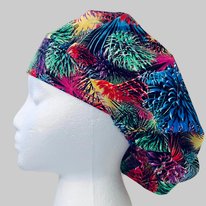 Fireworks Bouffant Scrub Cap|Colorful Celebration Surgical Hat for Nurses &amp; Medical Professionals