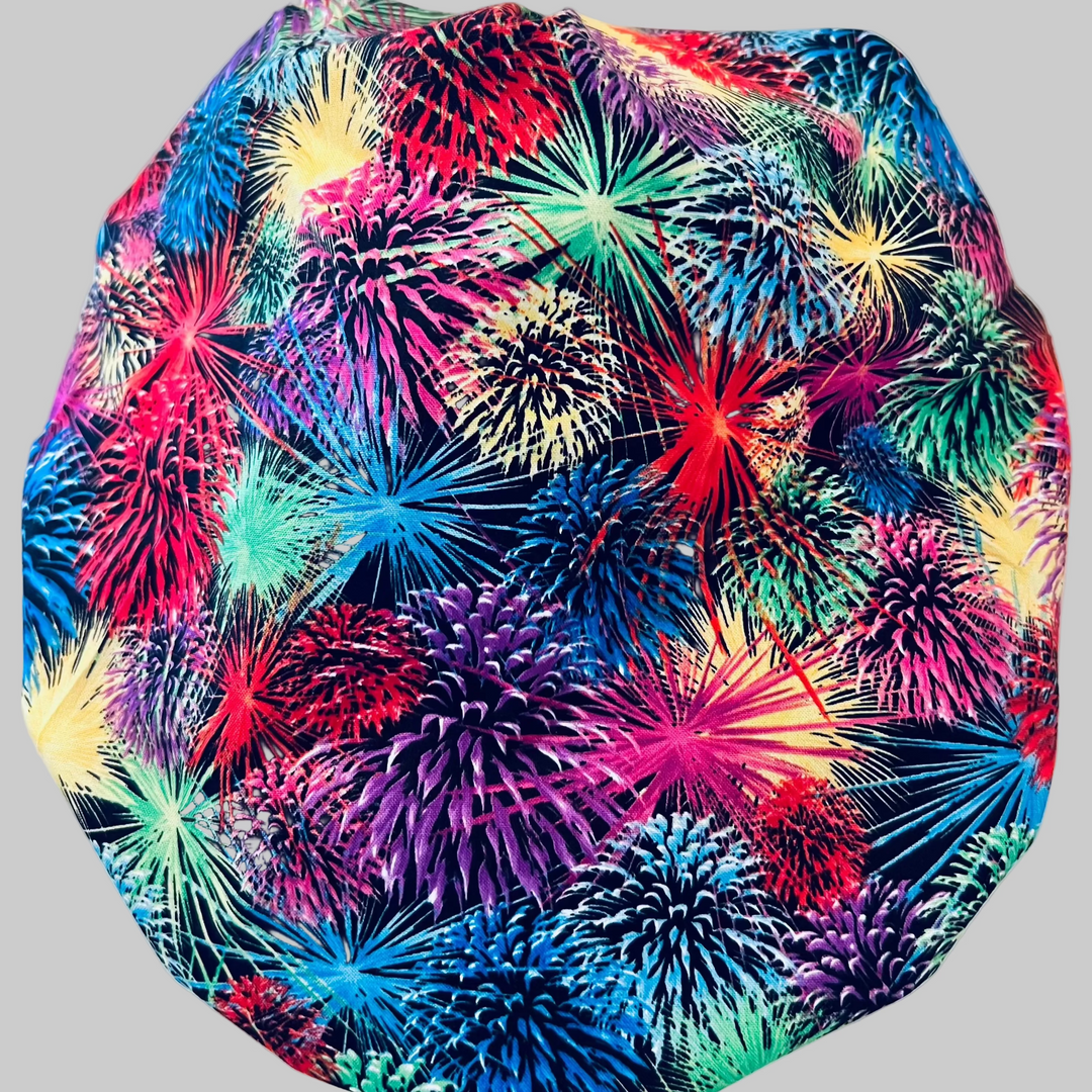 Fireworks Bouffant Scrub Cap|Colorful Celebration Surgical Hat for Nurses &amp; Medical Professionals