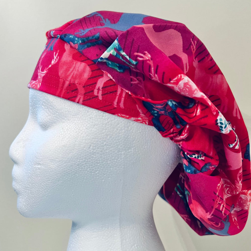 Bouffant Scrub Cap Deer Print | Handmade Surgical Hat for Nurses, Surgeons & Healthcare Professionals | Adjustable Unisex OR Cap | Satin Lining Option