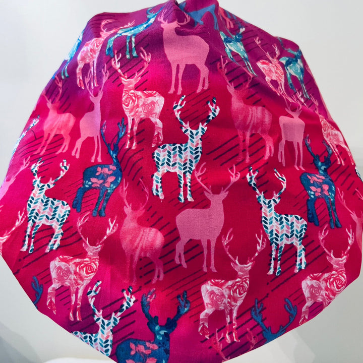 Bouffant Scrub Cap Deer Print | Handmade Surgical Hat for Nurses, Surgeons &amp; Healthcare Professionals | Adjustable Unisex OR Cap | Satin Lining Option